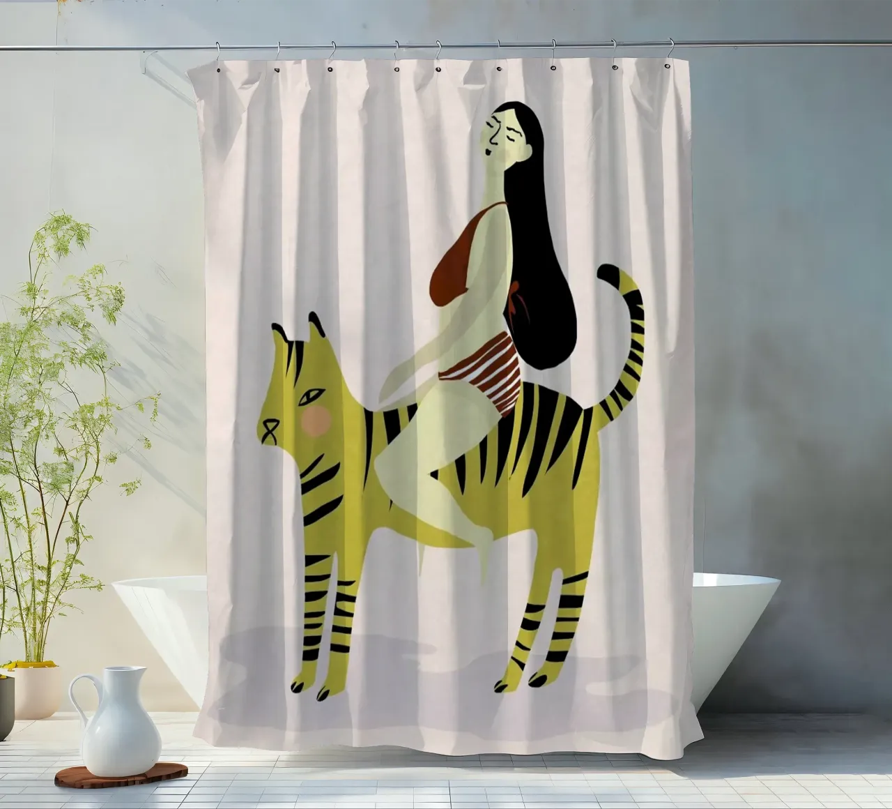 On Your Tiger shower curtain by Amalia Restrepo