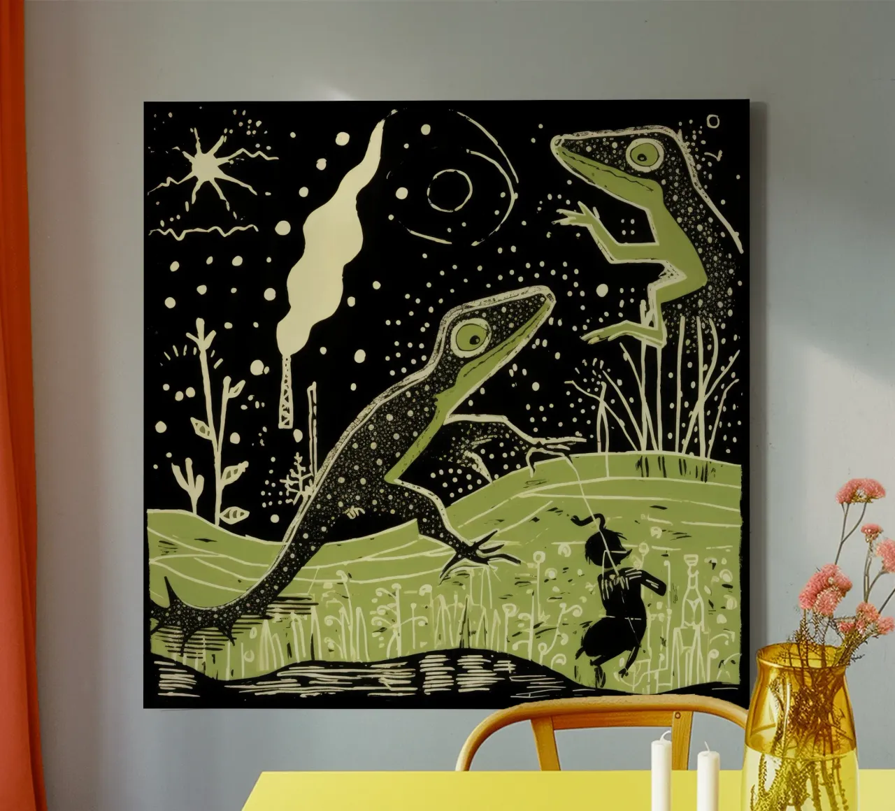 Green Newt 2 canvas by Minimal Animal Art