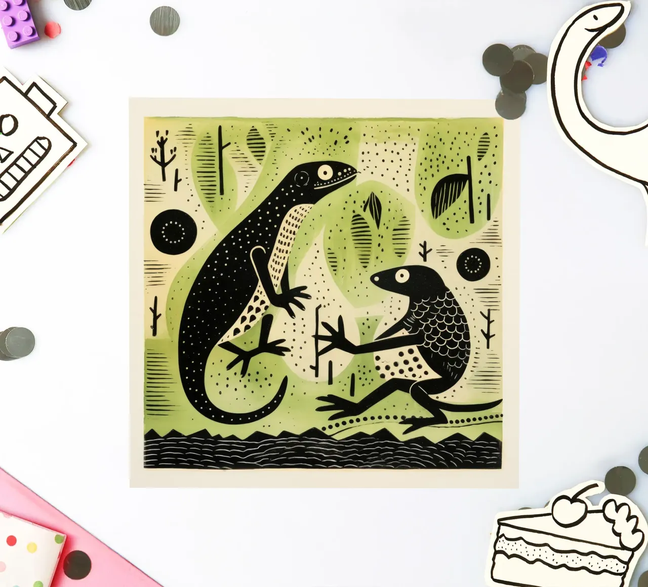 Le triton vert 4 autocollant de Minimal Animal Art