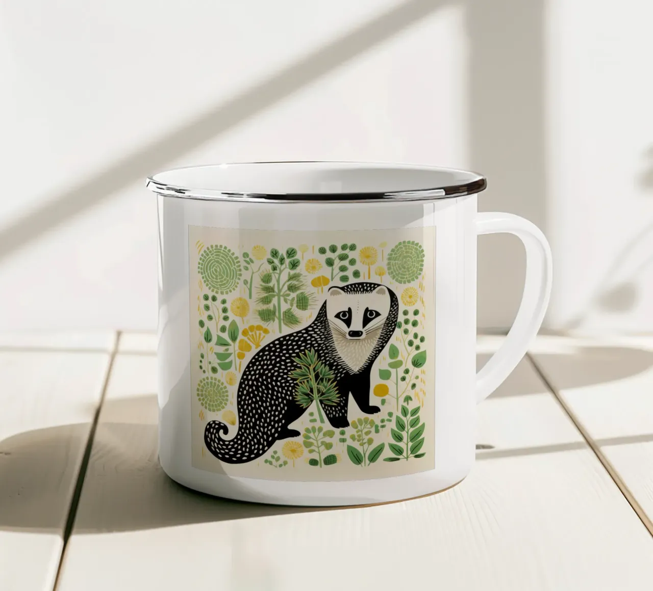 Furetto verde 1 tazza in smalto da Minimal Animal Art