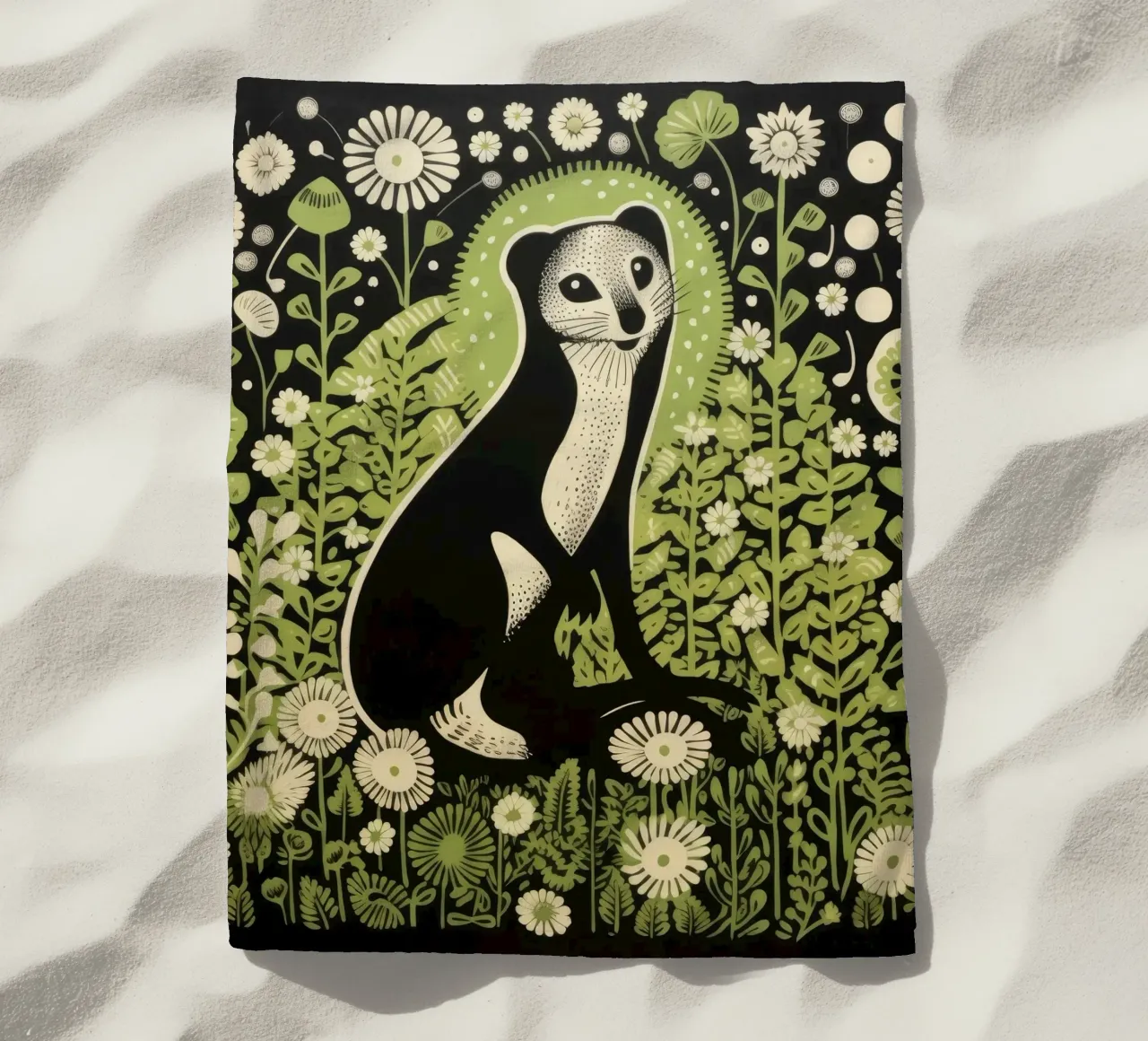 Furetto verde 2 telo mare da Minimal Animal Art
