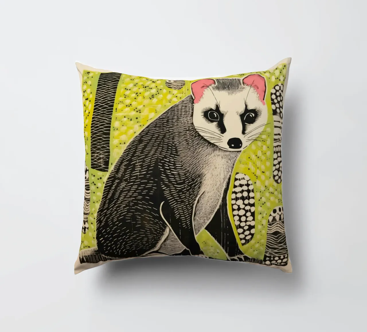 Green Ferret 3 decorative cushion by Minimal Animal Art