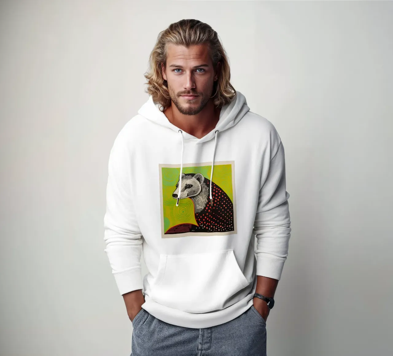 Furetto verde 4 felpa con cappuccio da Minimal Animal Art