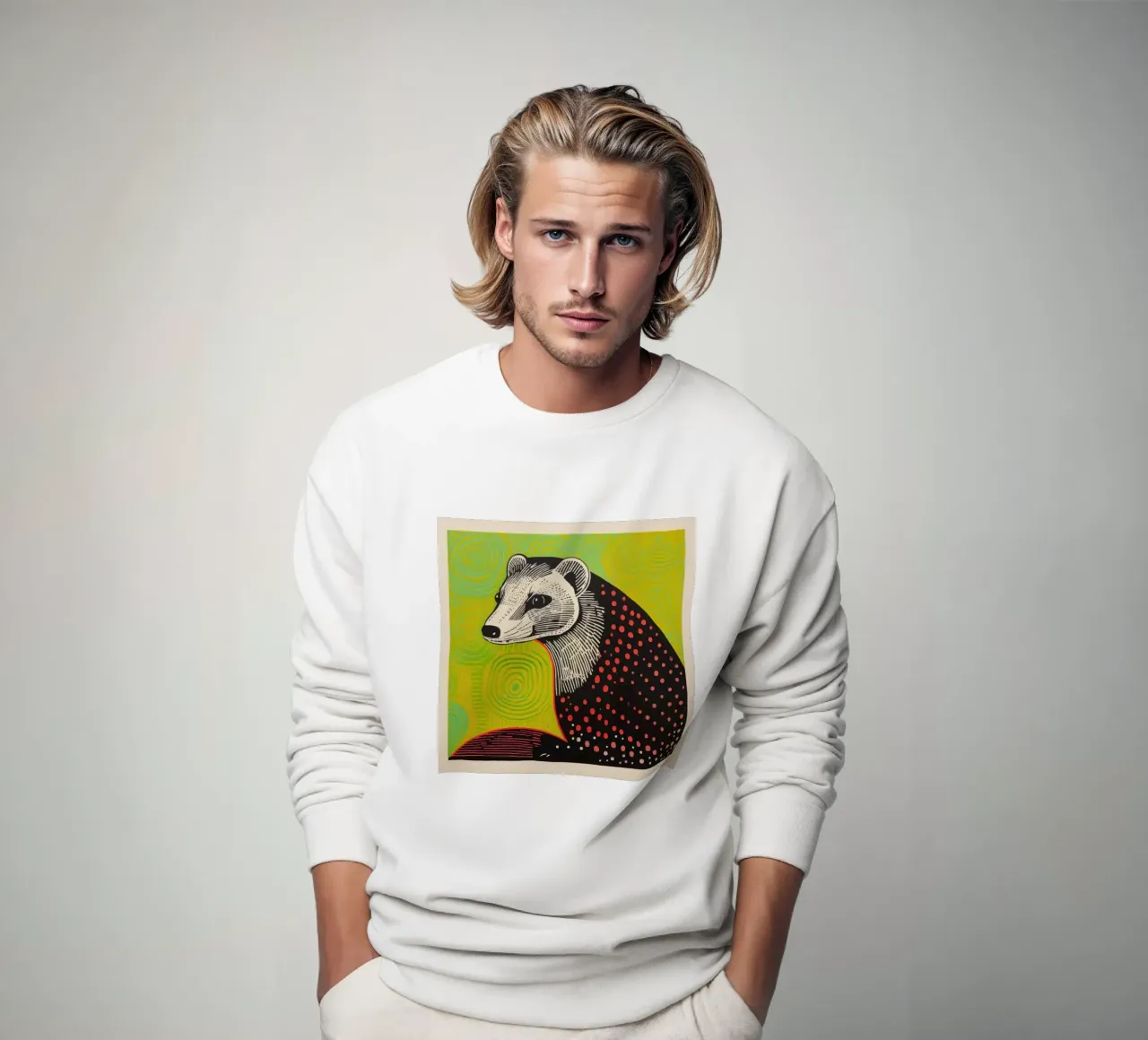 Furet vert sweat de Minimal Animal Art