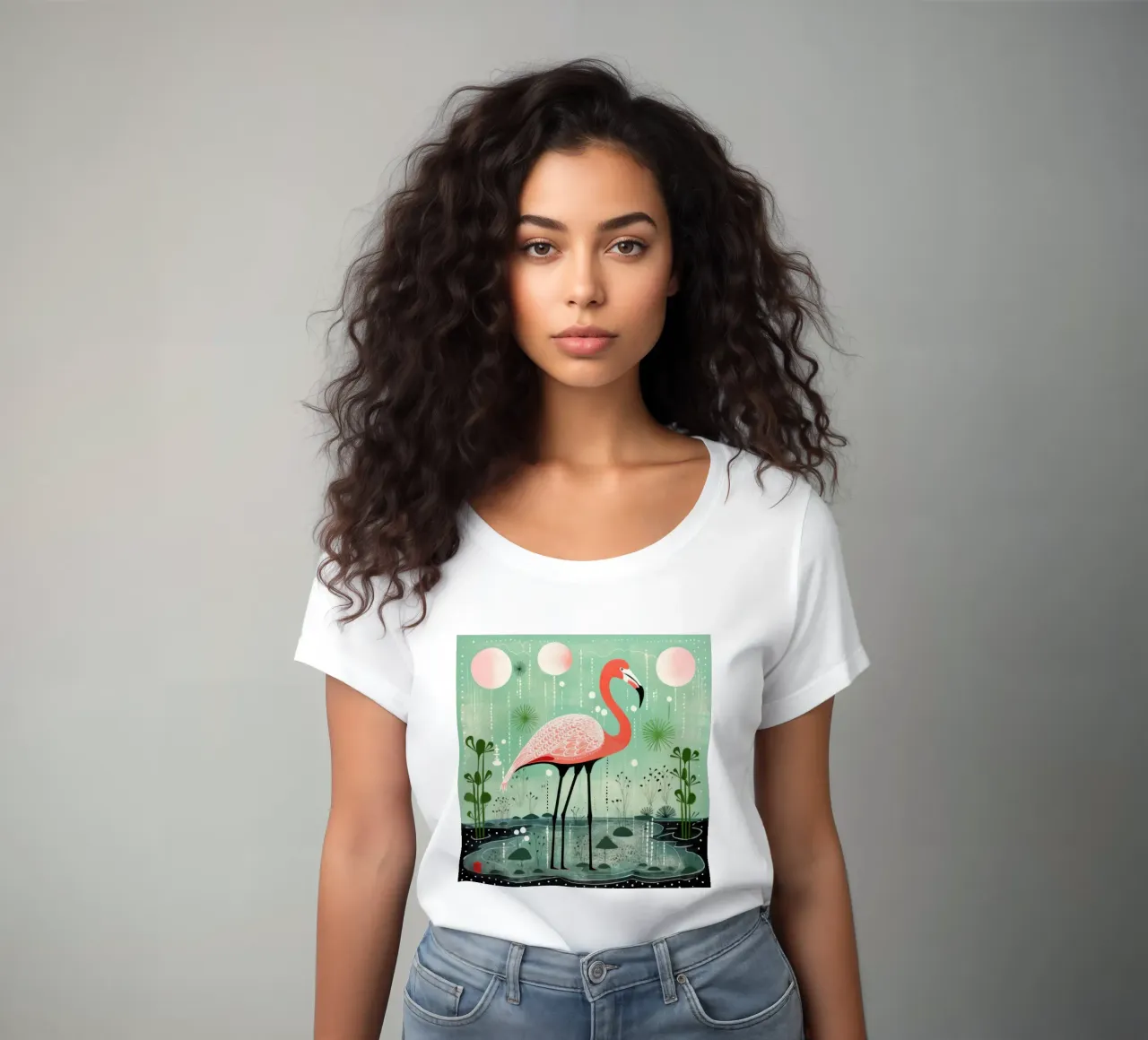 Groene flamingo 1 dames t-shirt getailleerd van Minimal Animal Art