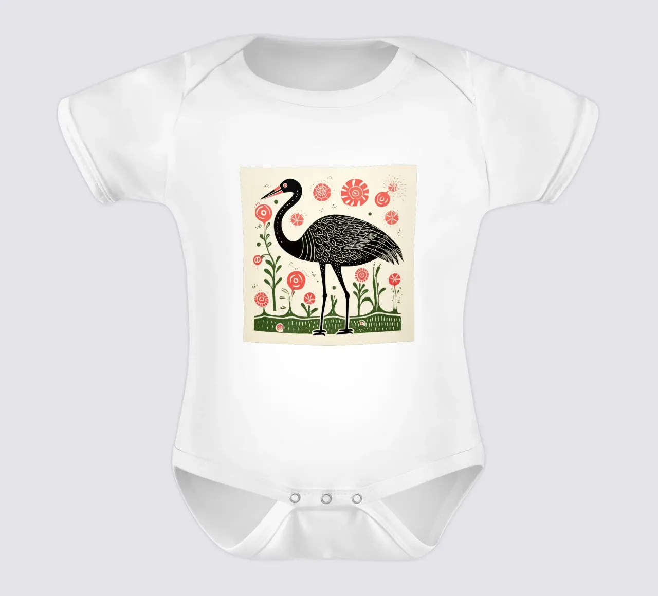 Groene flamingo 2 babyrompertje korte mouwen van Minimal Animal Art