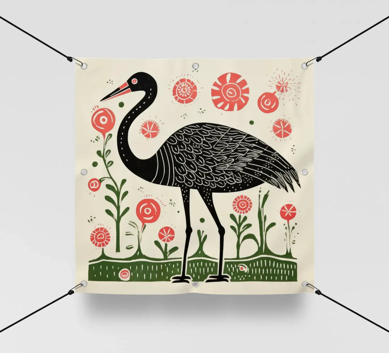 Fenicottero verde 2 telo in pvc da Minimal Animal Art