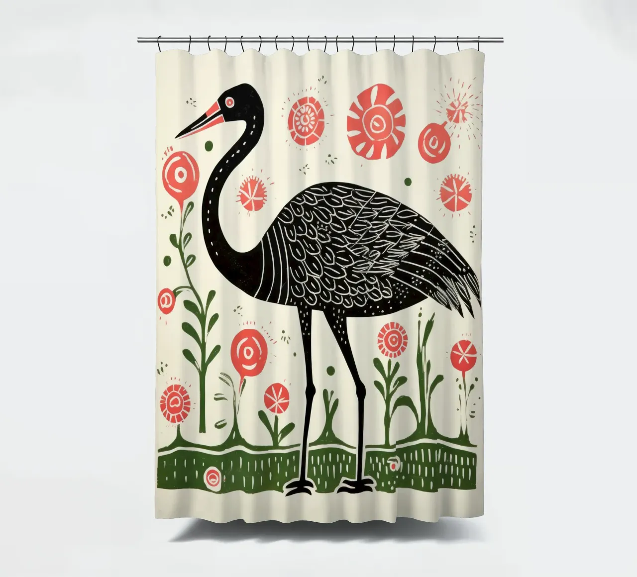 Grüner Flamingo 2 Duschvorhang von Minimal Animal Art