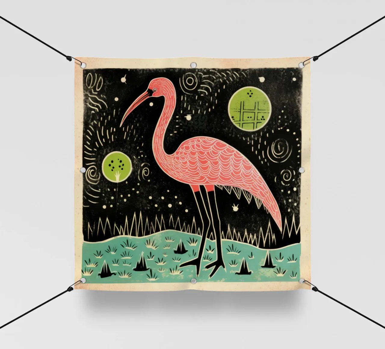 Fenicottero verde 3 telo in pvc da Minimal Animal Art