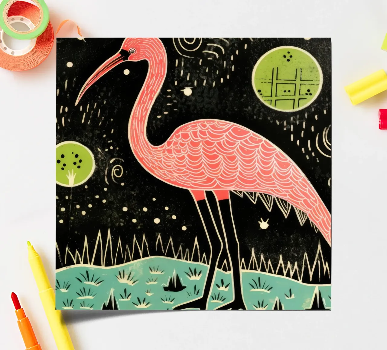 Green Flamingo 3 sticker sheet by Minimal Animal Art