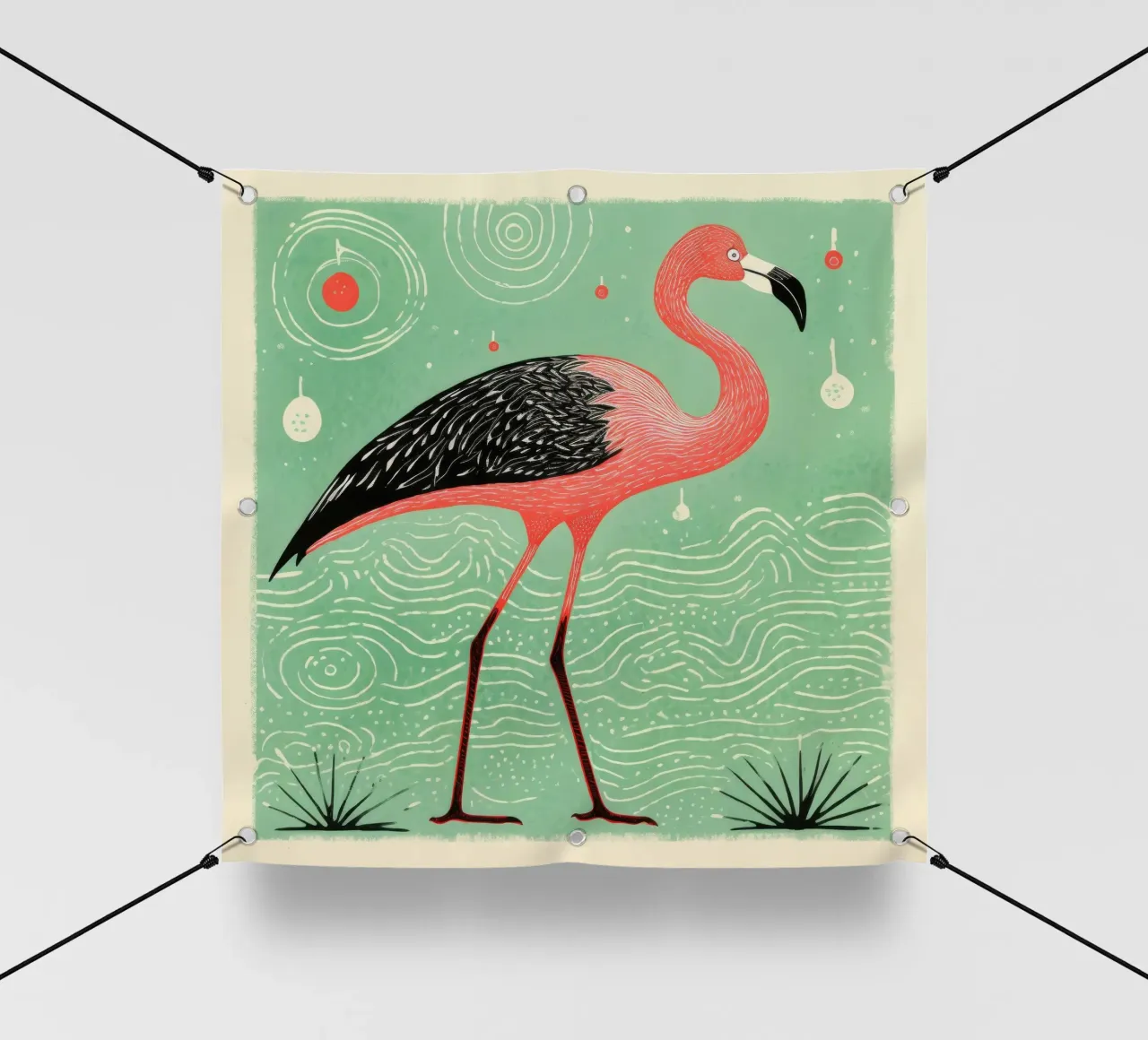 Fenicottero verde 4 telo in pvc da Minimal Animal Art