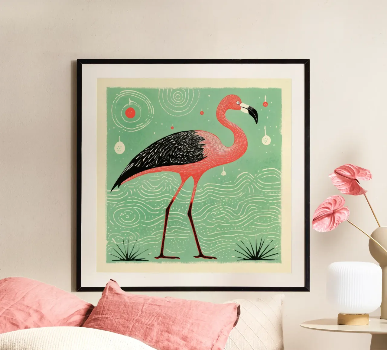 Fenicottero verde 4 poster con telaio in plastica da Minimal Animal Art