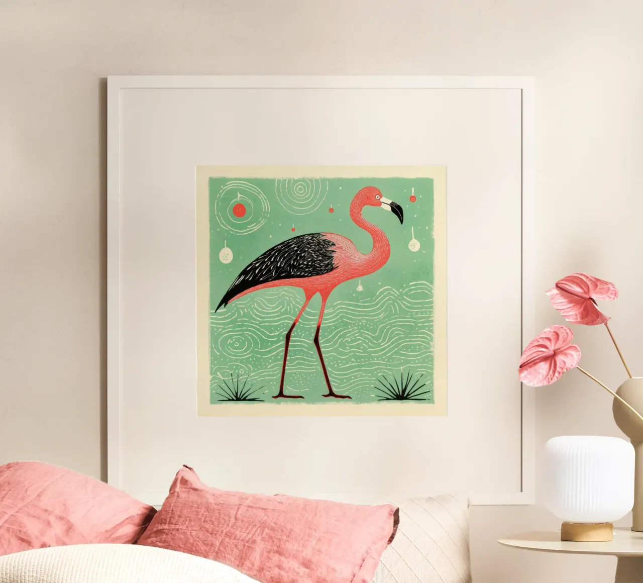 Fenicottero verde 4 poster con telaio in plastica da Minimal Animal Art