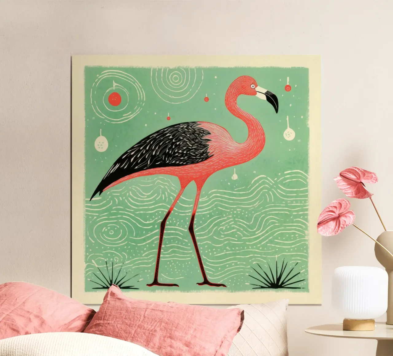 Fenicottero verde 4 poster con telaio in plastica da Minimal Animal Art