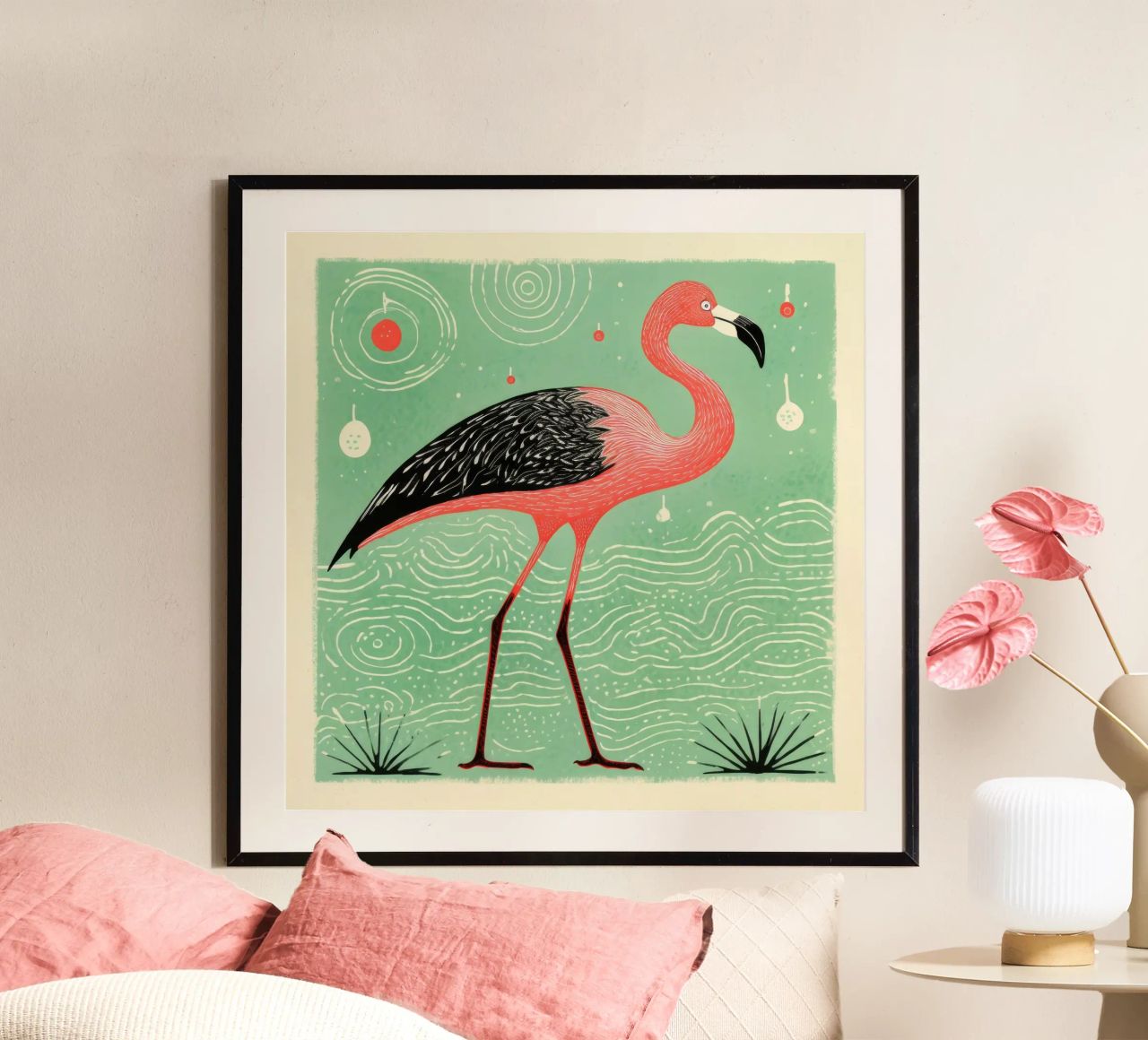 Grüner Flamingo 4 Poster von Minimal Animal Art