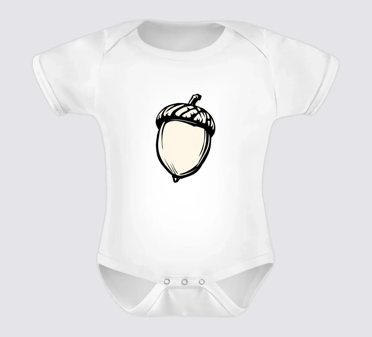 Illustrazione dettagliata di una singola ghianda in bianco e nero body neonato maniche corte da DesignDoodle