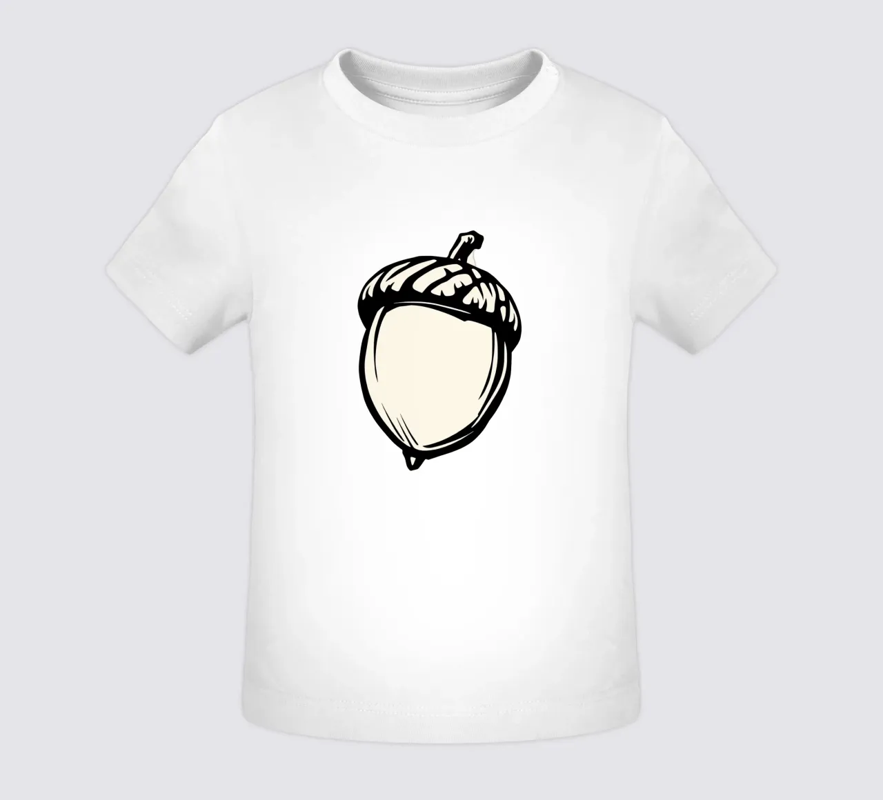 Illustrazione dettagliata di una singola ghianda in bianco e nero maglietta neonato da DesignDoodle