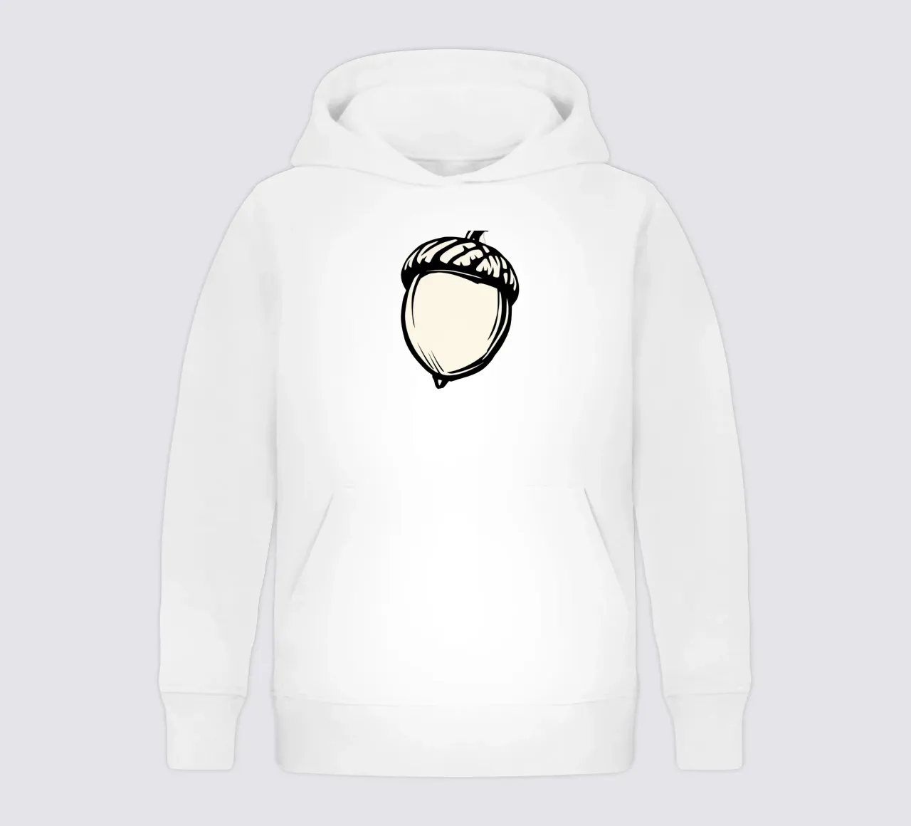 Illustrazione dettagliata di una singola ghianda in bianco e nero felpa bambino con cappuccio da DesignDoodle