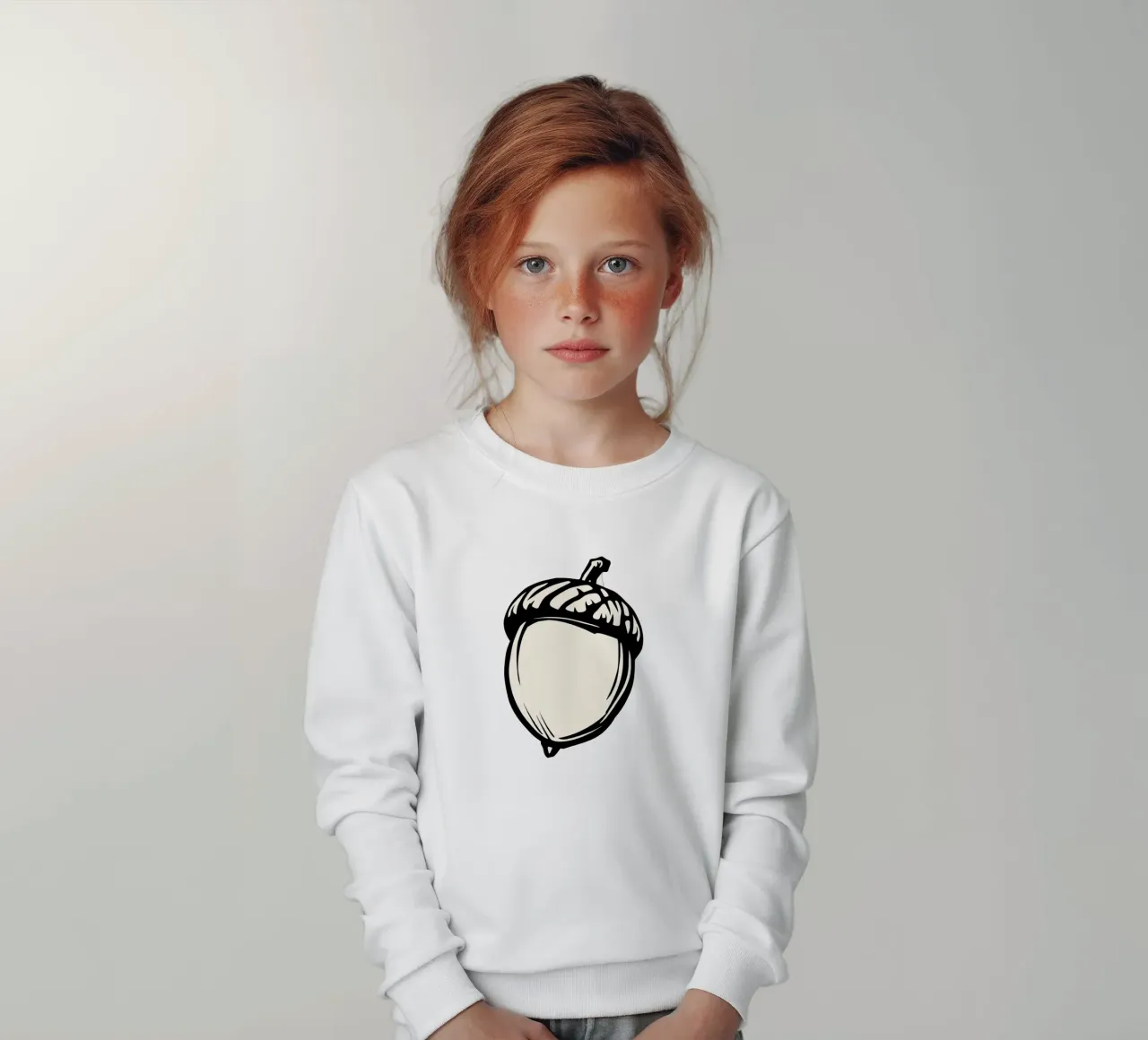 Ilustración detallada de una bellota en blanco y negro sudadera para niño de DesignDoodle