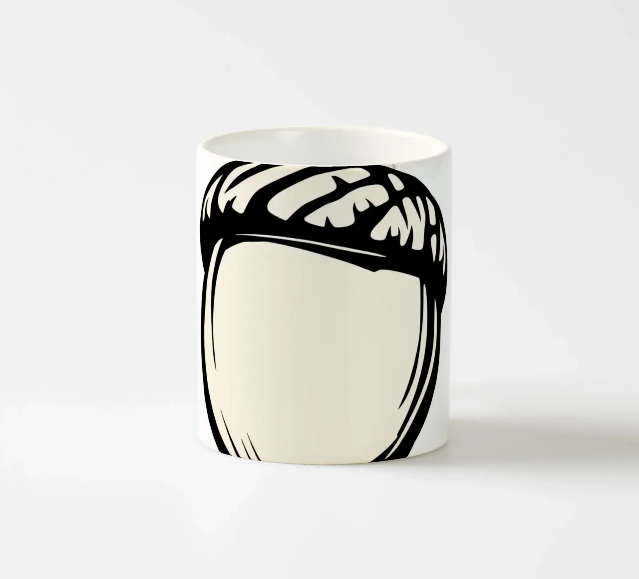Illustrazione dettagliata di una singola ghianda in bianco e nero tazza in ceramica da DesignDoodle