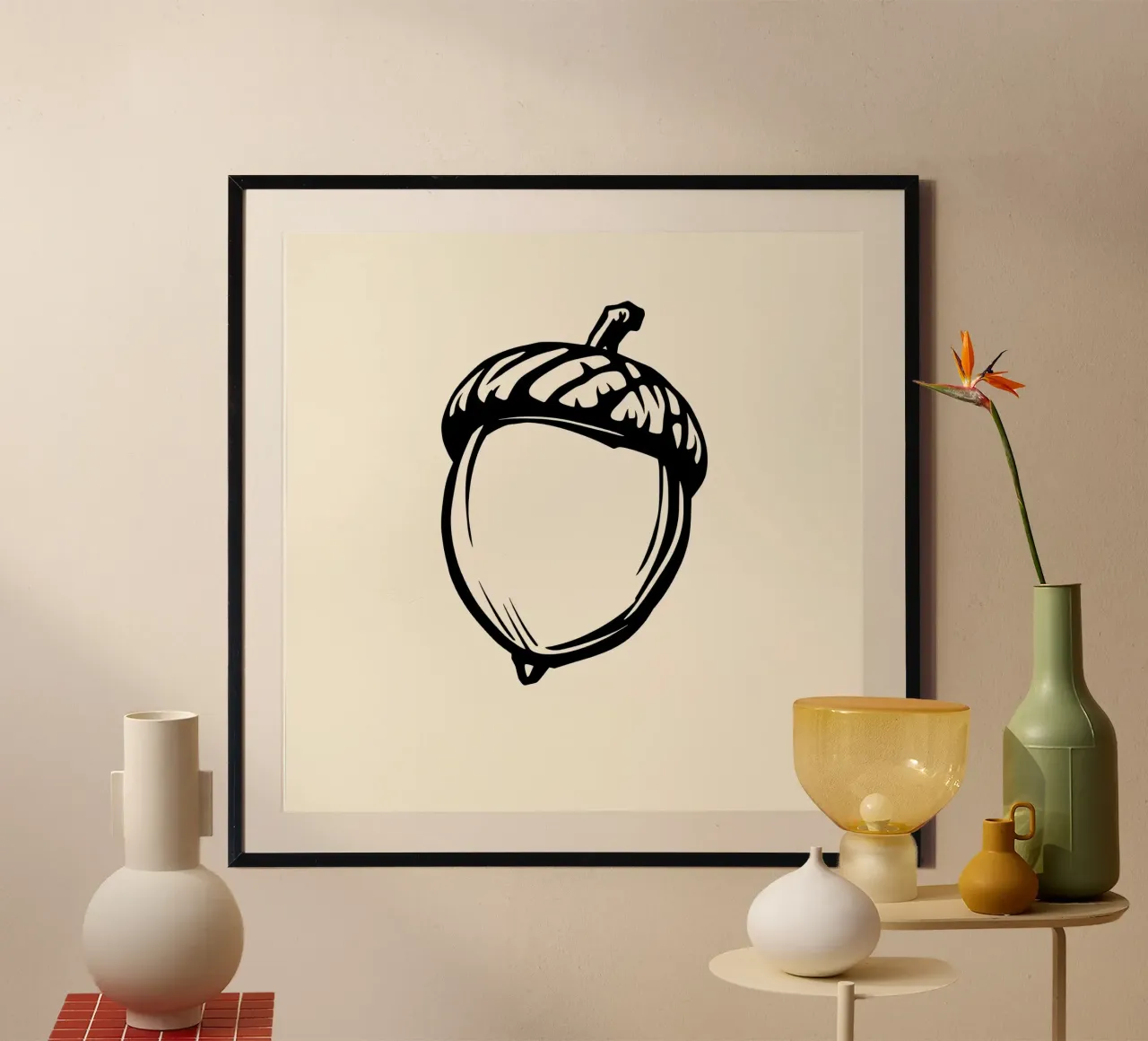 Detaillierte Illustration einer einzelnen Eichel in schwarz-weiß Hahnemühle von DesignDoodle