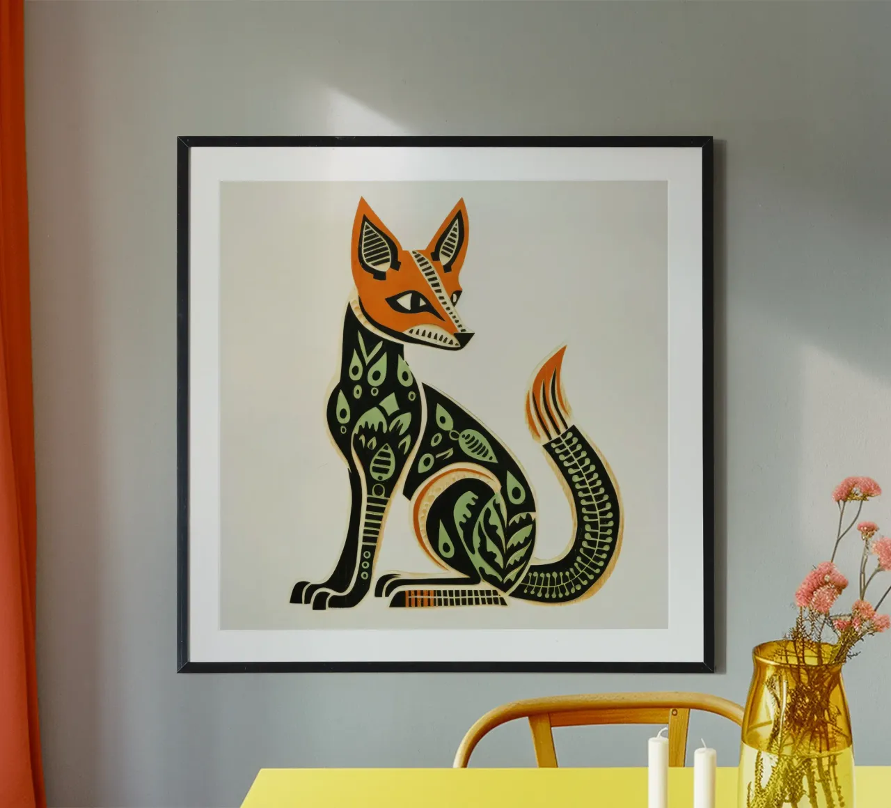 Volpe verde 3 poster con telaio in alluminio da Minimal Animal Art
