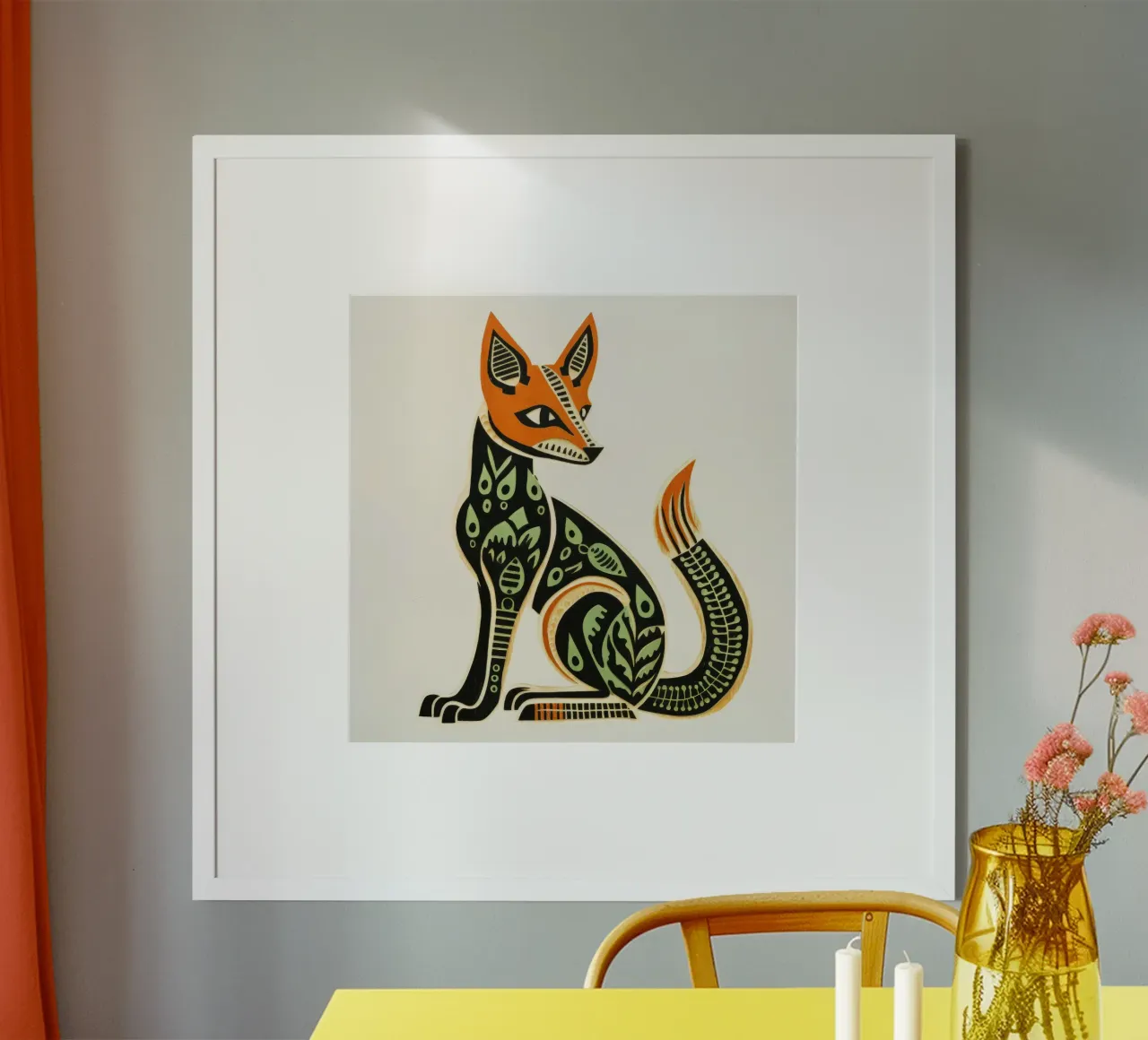 Volpe verde 3 poster con telaio in alluminio da Minimal Animal Art
