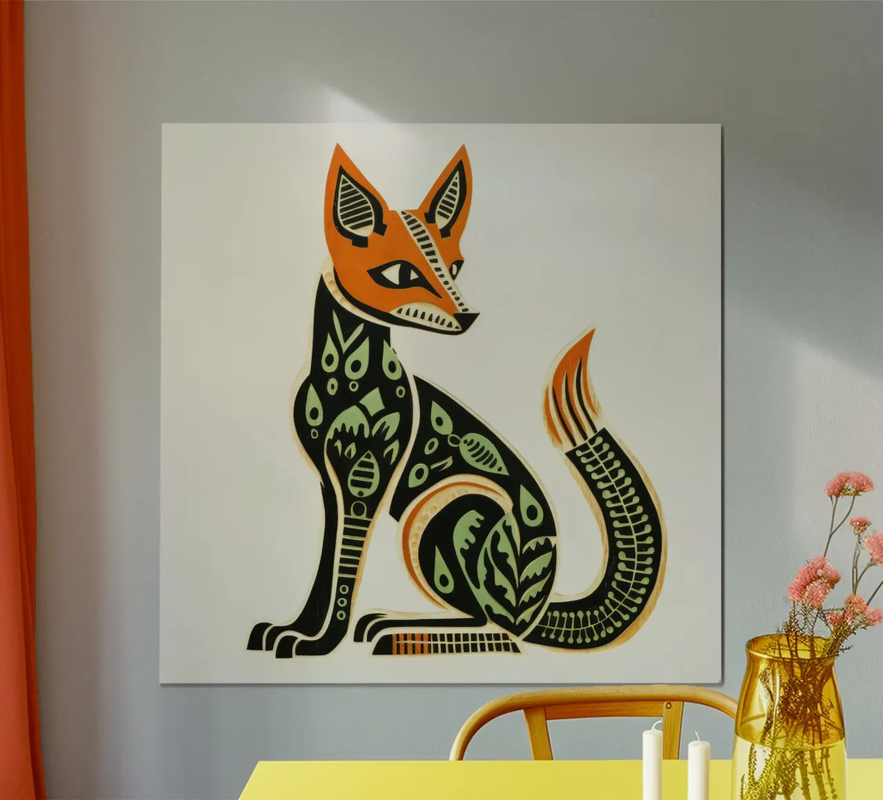 Volpe verde 3 poster con telaio in alluminio da Minimal Animal Art