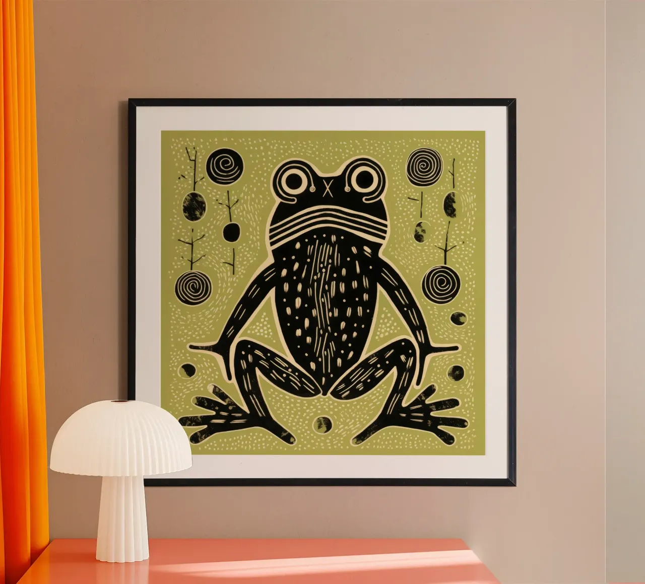 Rana verde 3 poster con telaio in legno da Minimal Animal Art