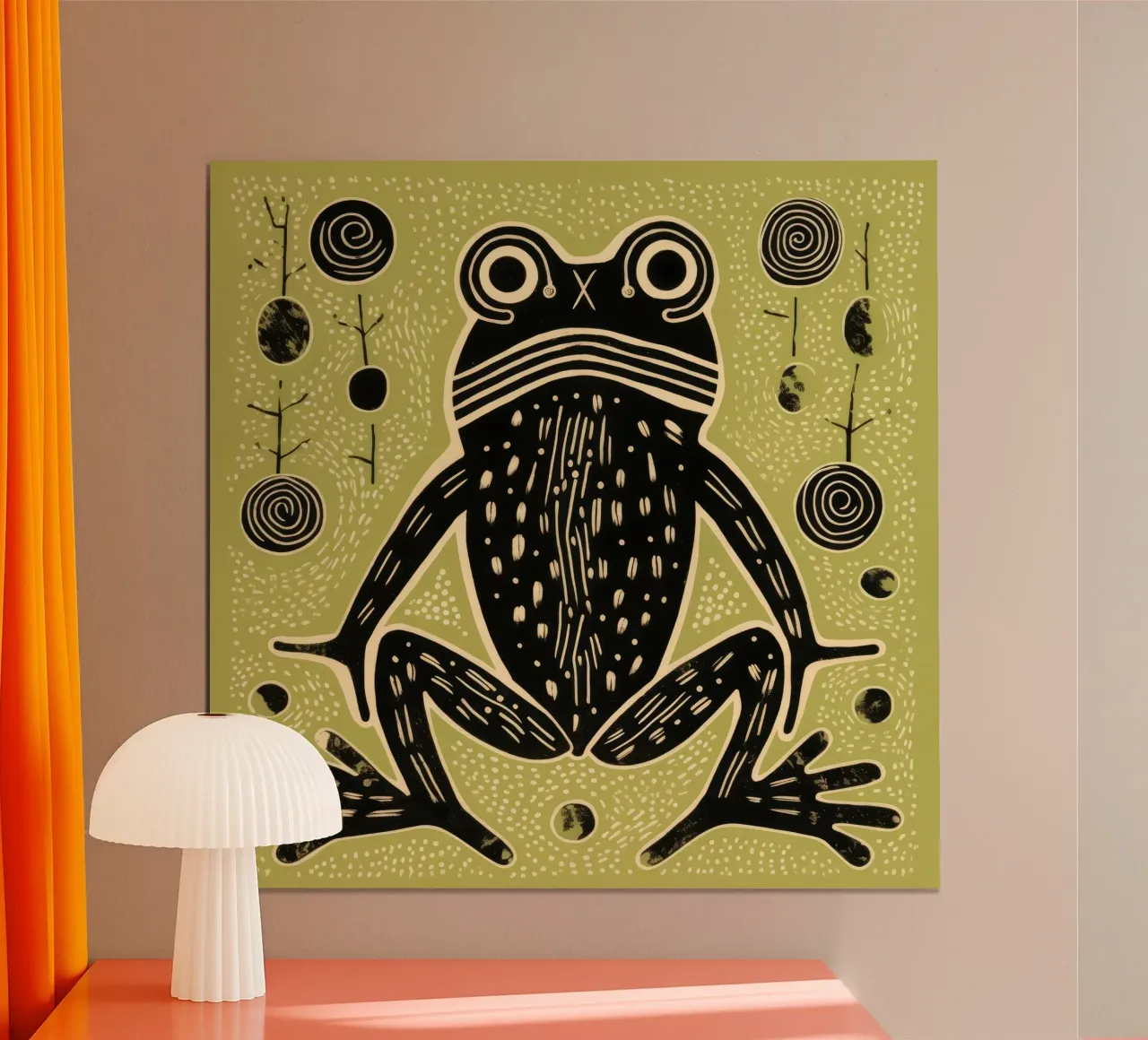 Rana verde 3 poster con telaio in legno da Minimal Animal Art