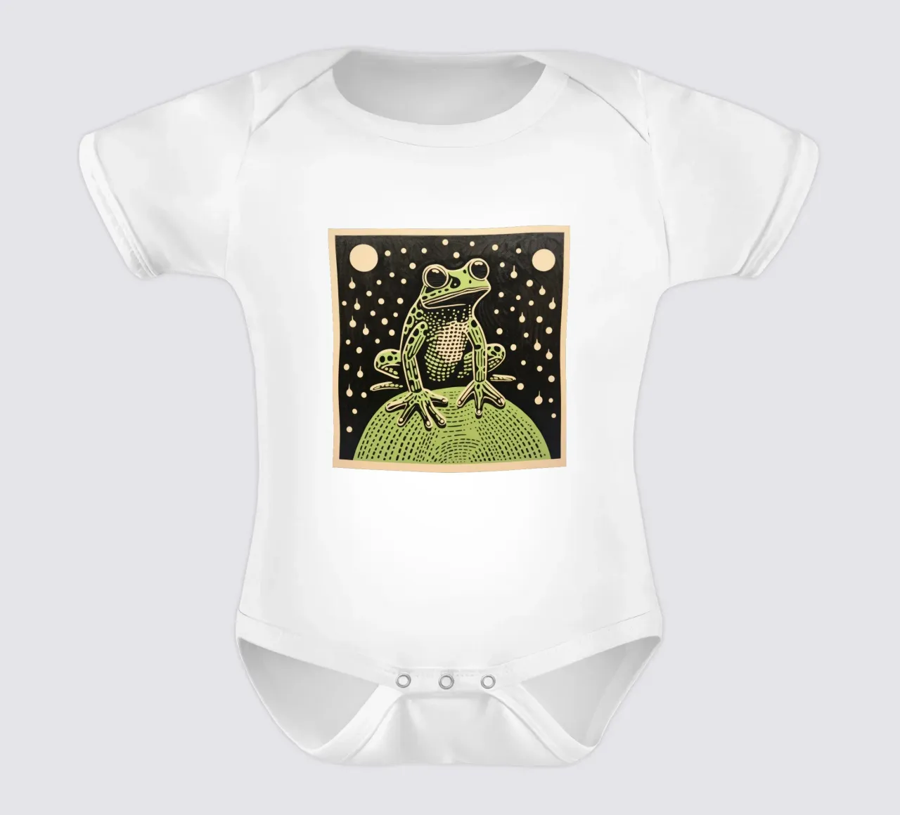 Green Frog 4 short-sleeve baby romper by Minimal Animal Art