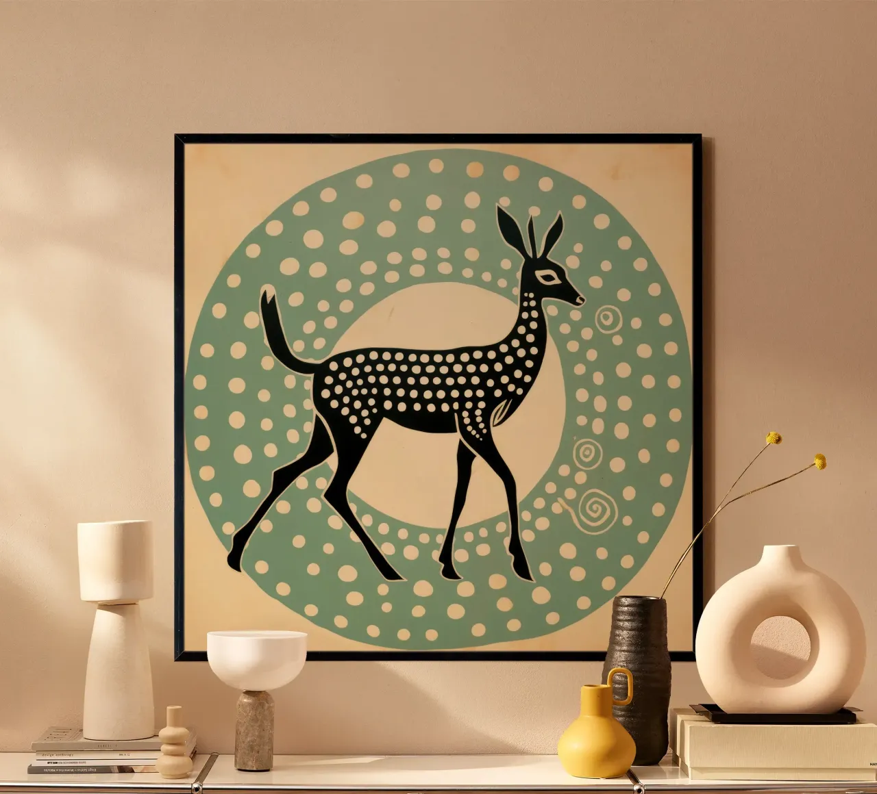 Gazzella verde 1 poster con telaio in plastica da Minimal Animal Art