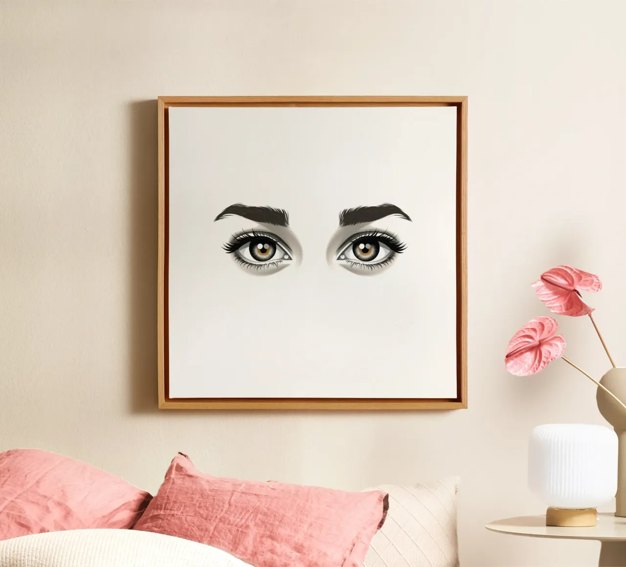 Captivating close-up illustration of expressive brown eyes canvas with Floater frame by DesignDoodle