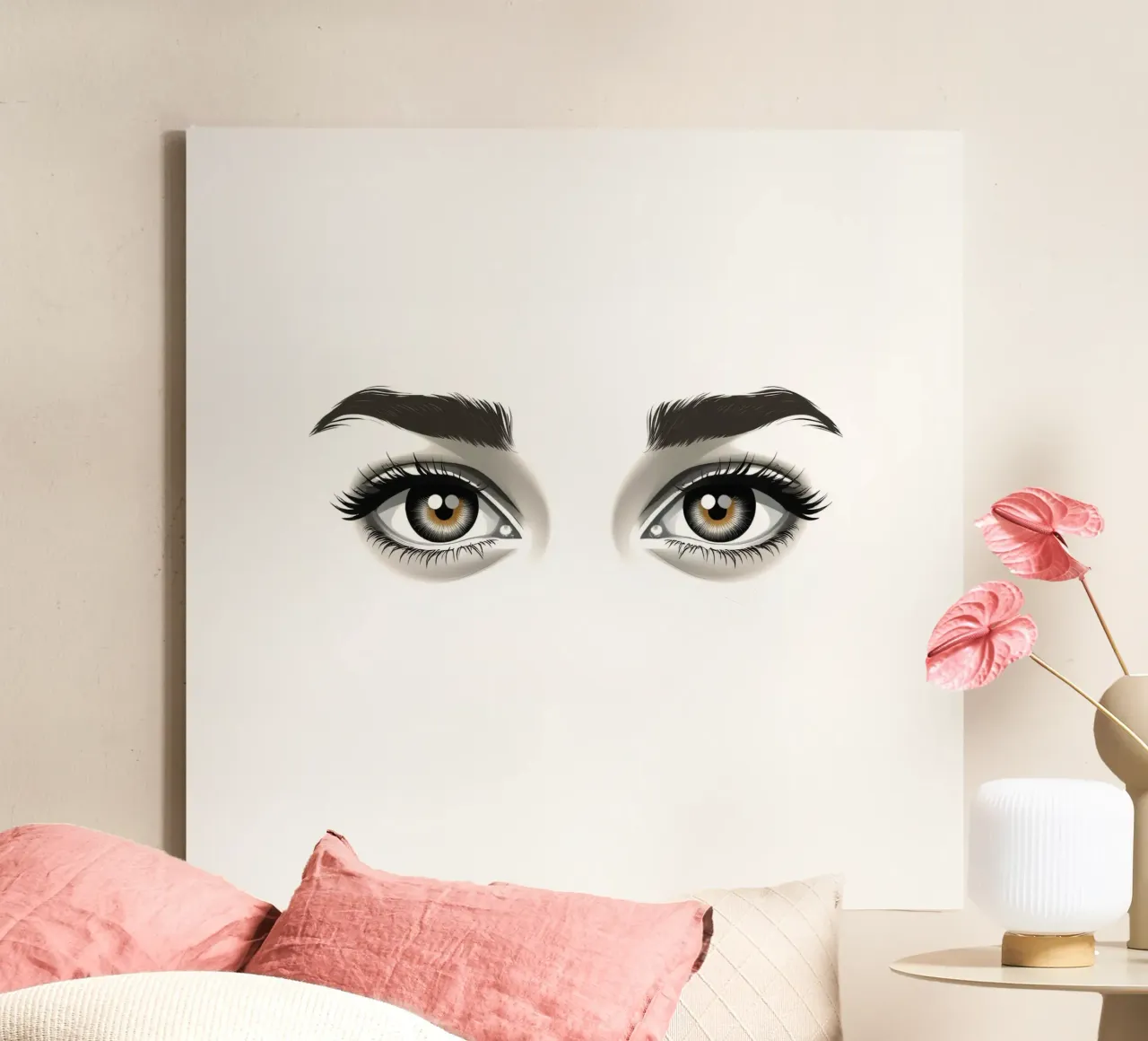 Captivating close-up illustration of expressive brown eyes canvas with Floater frame by DesignDoodle