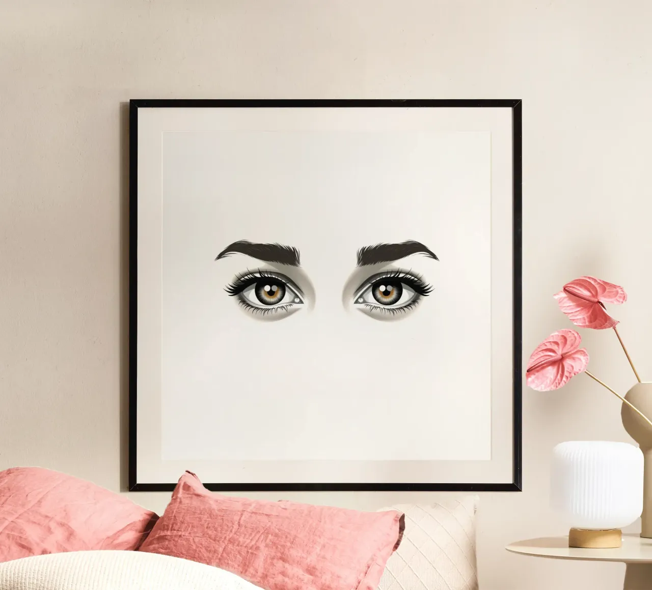 Cautivadora ilustración en primer plano de unos expresivos ojos marrones poster con marco de plástico de DesignDoodle