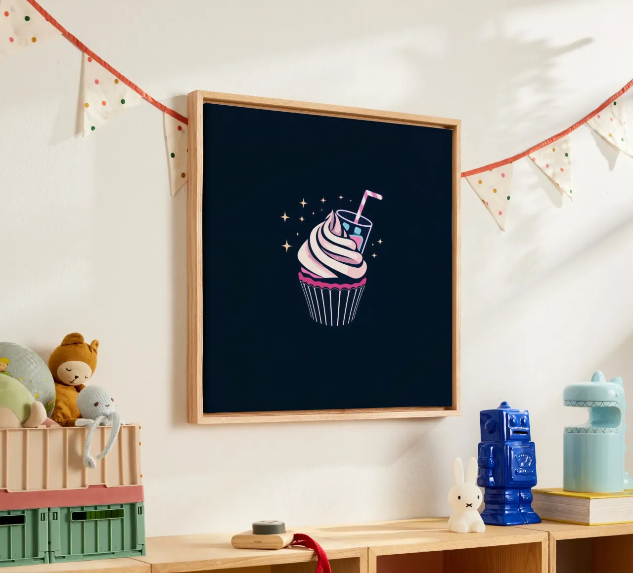Cupcake coloré recouvert d'un glaçage tourbillonnant toile avec Caisse américaine de DesignDoodle