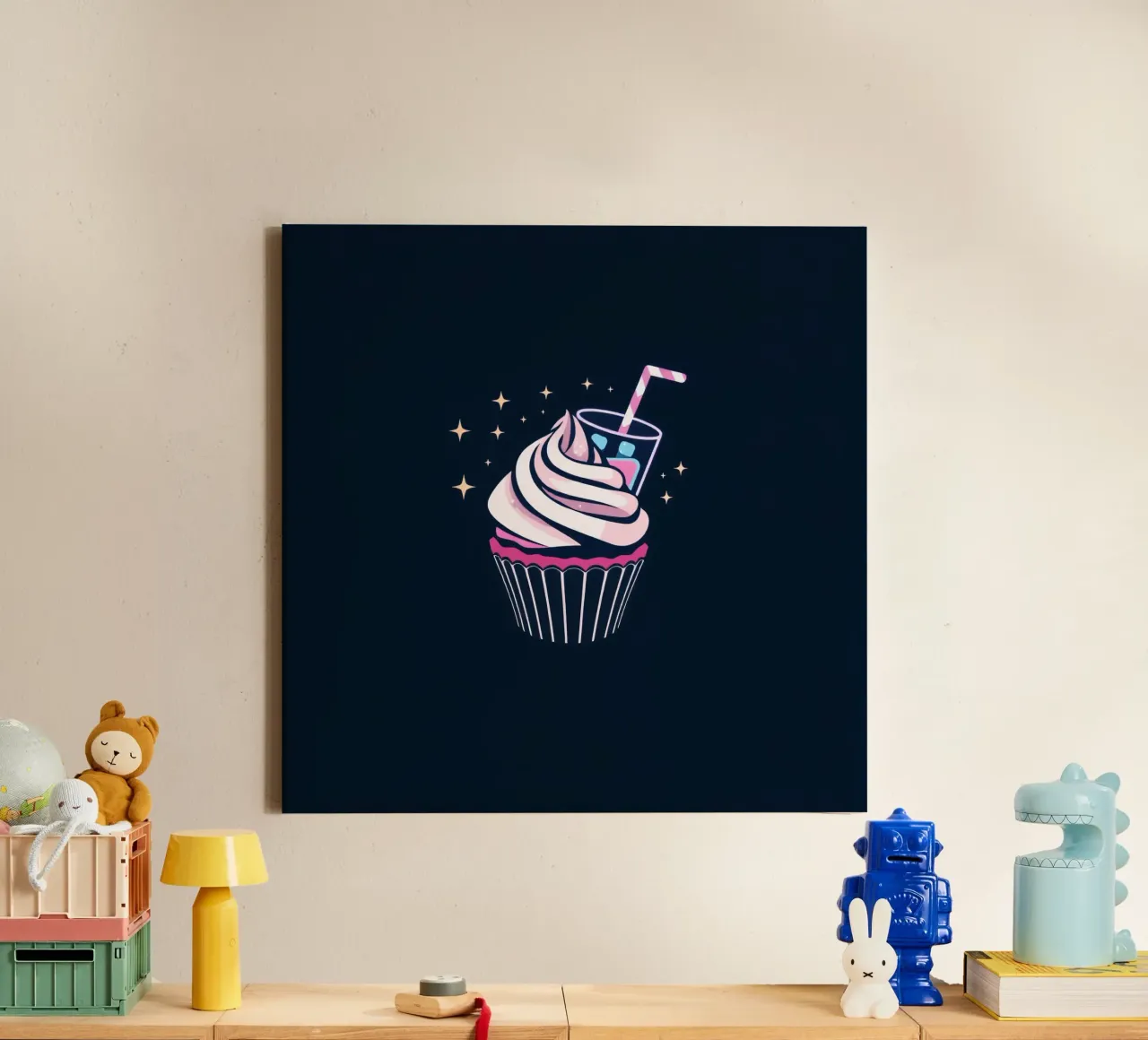 Cupcake coloré recouvert d'un glaçage tourbillonnant toile avec Caisse américaine de DesignDoodle