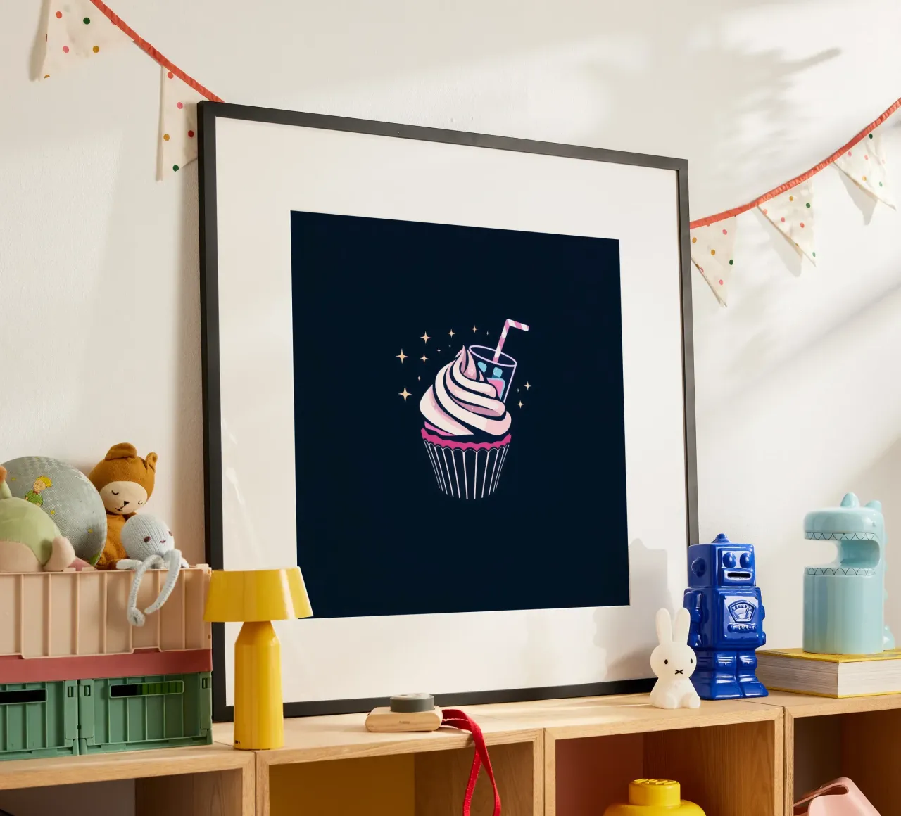 Cupcake coloré recouvert d'un glaçage tourbillonnant hahnemühle de DesignDoodle