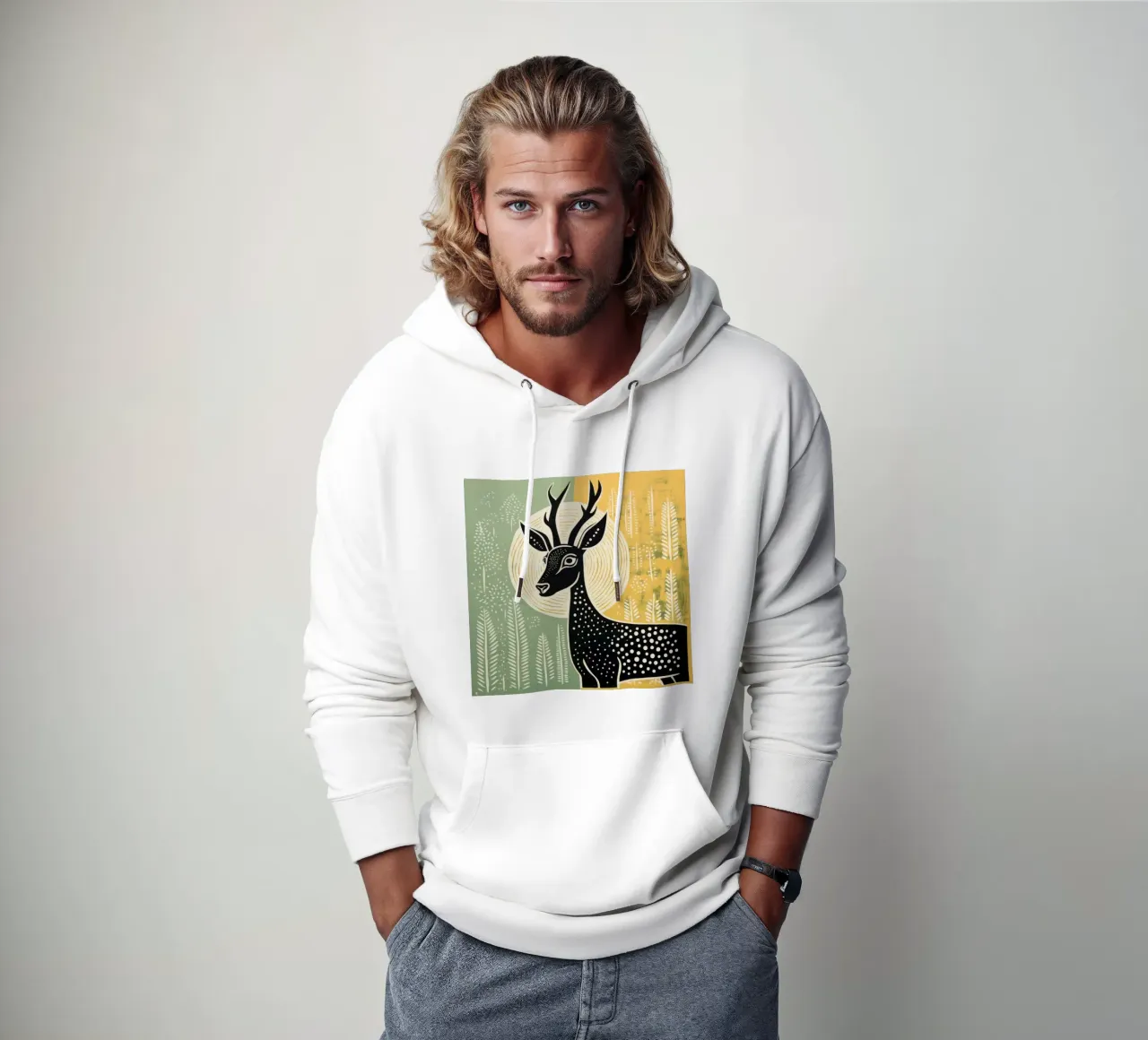 Gazzella verde 4 felpa con cappuccio da Minimal Animal Art