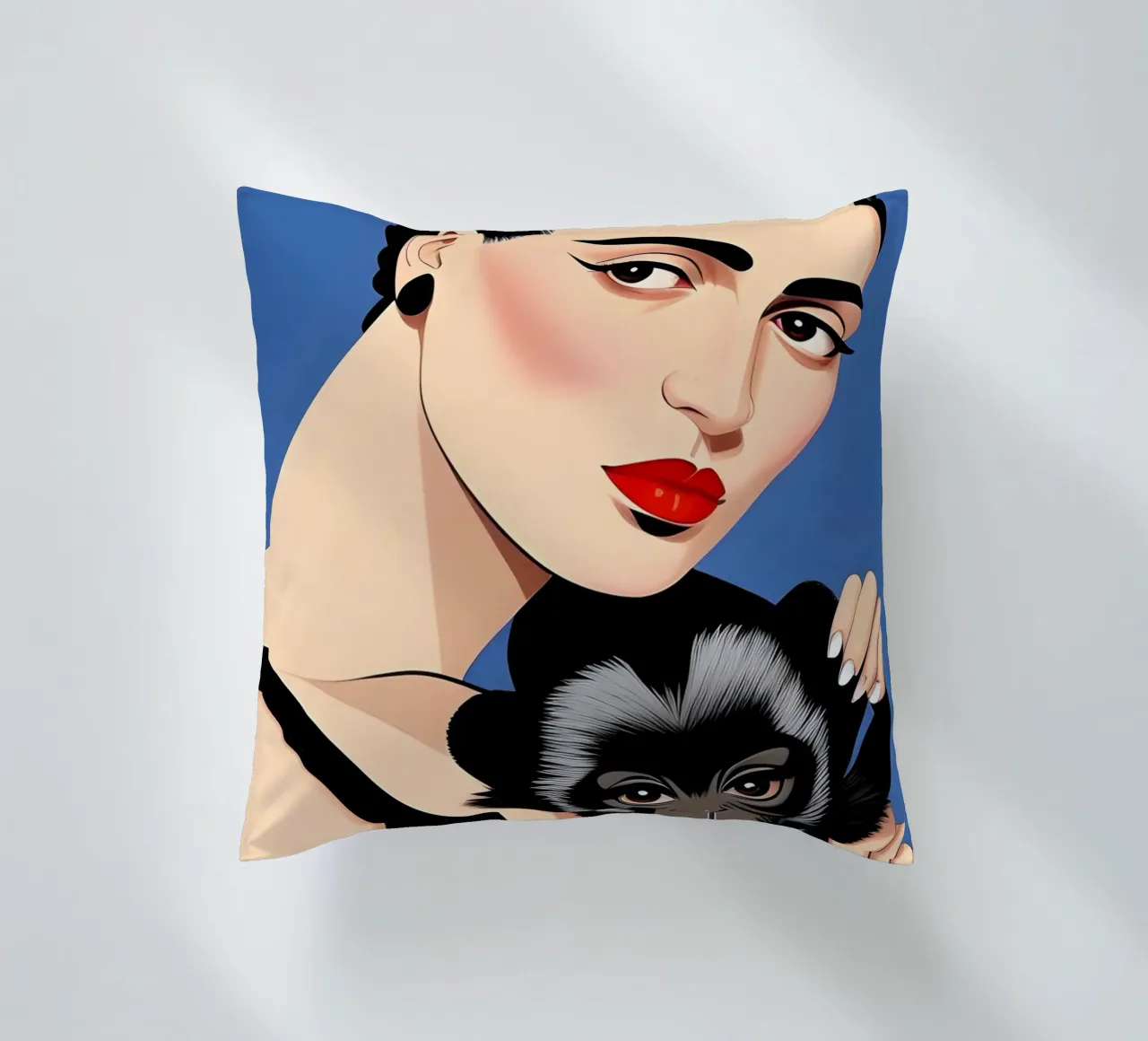 Frida Kahlo e la scimmia da compagnia cuscino da ART DECO