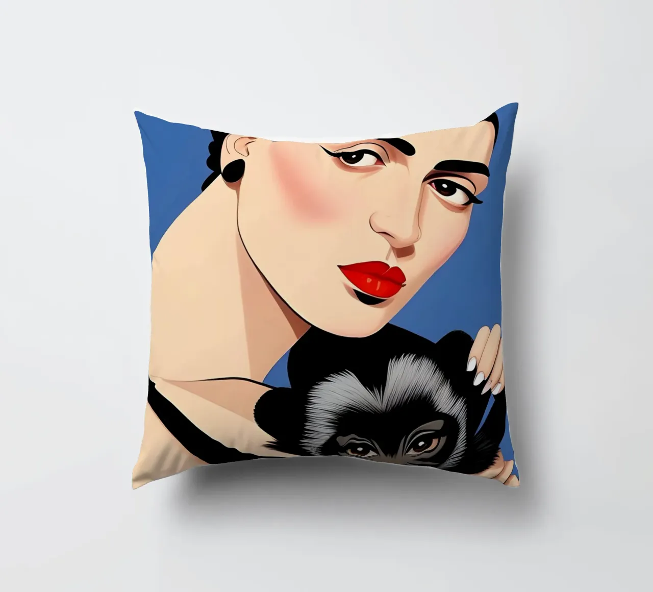 Frida Kahlo e la scimmia da compagnia cuscino da ART DECO