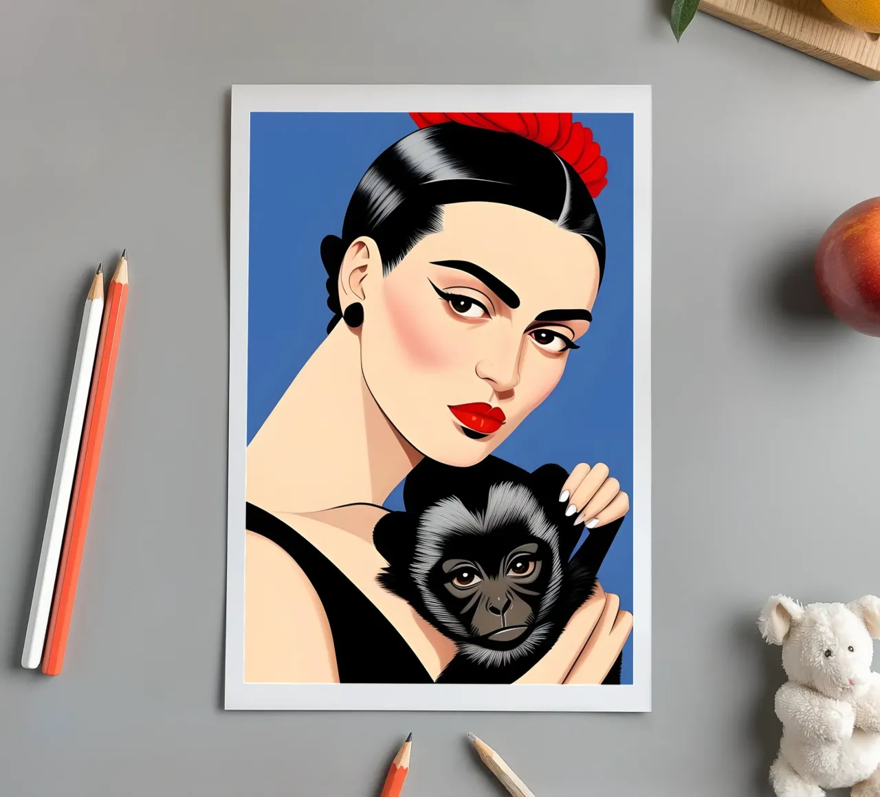 Frida Kahlo e la scimmia da compagnia foglio adesivo da ART DECO