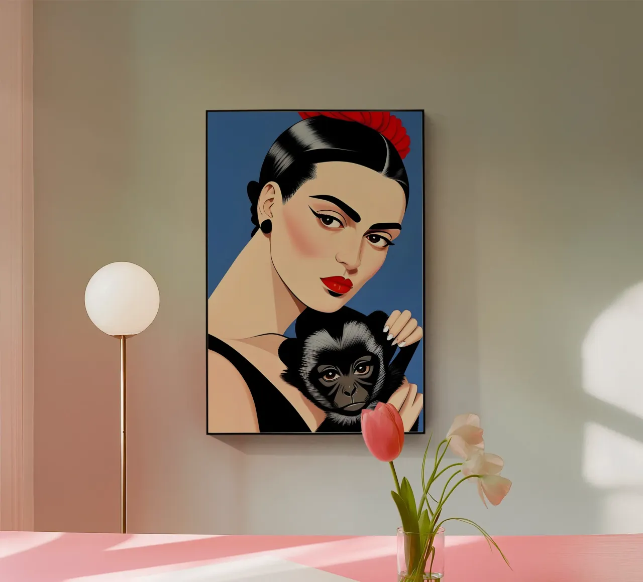 Frida Kahlo e la scimmia da compagnia plexiglass da ART DECO