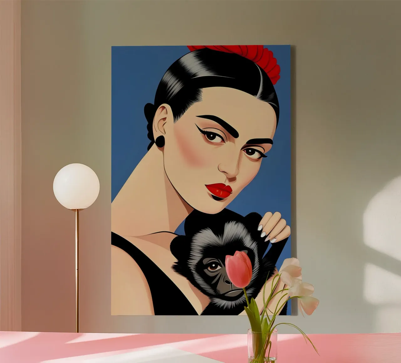 Frida Kahlo And Pet Monkey canvas with Floater frame by ART DECO
