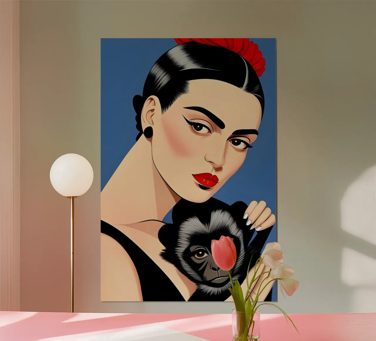 Frida Kahlo e la scimmia da compagnia carta hahnemühle da ART DECO