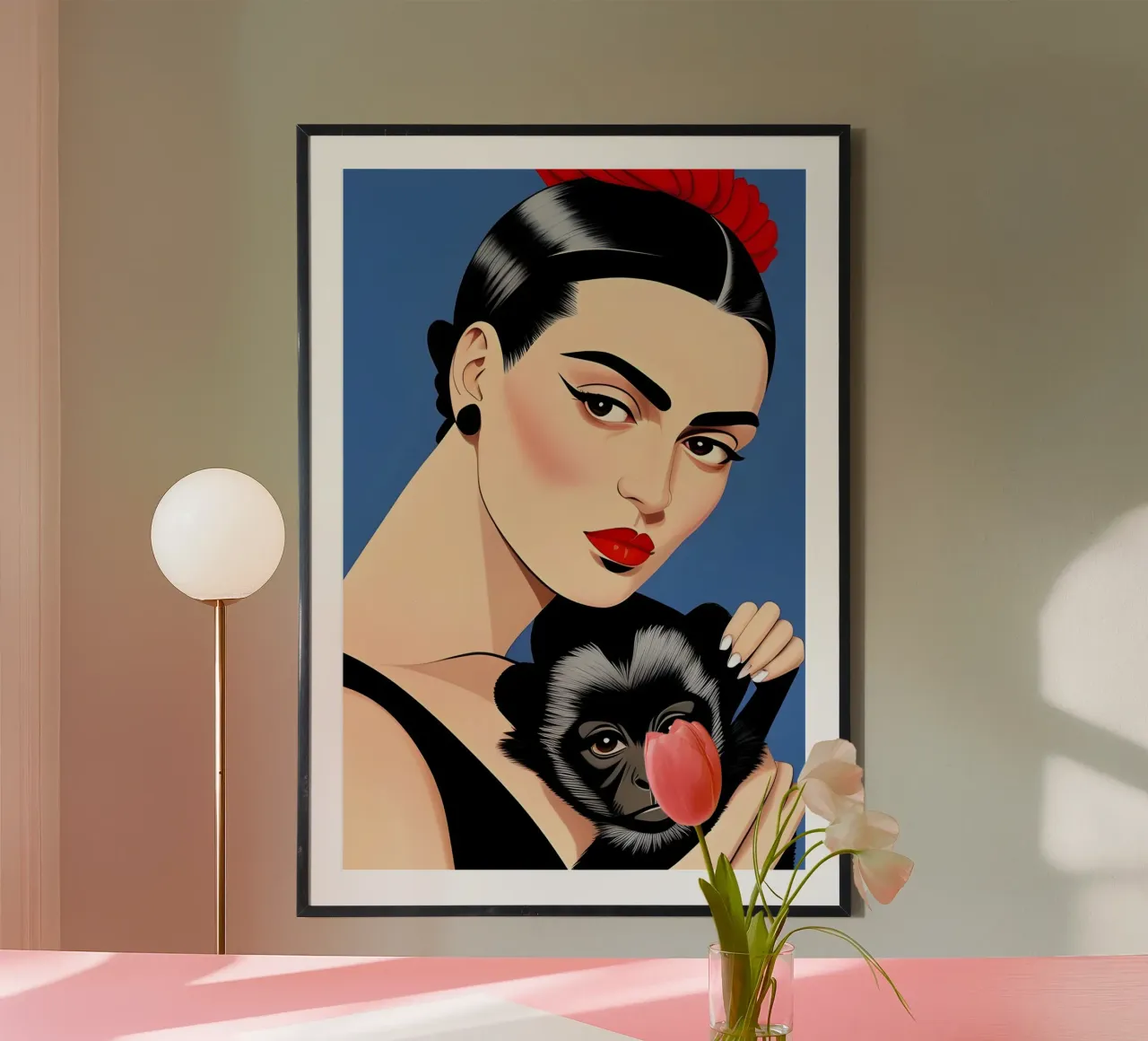 Frida Kahlo e la scimmia da compagnia carta hahnemühle da ART DECO