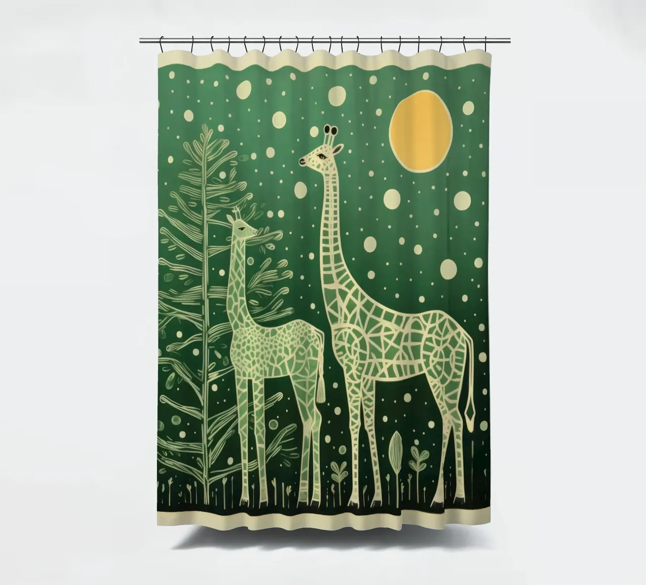 Green Giraffes shower curtain by Minimal Animal Art