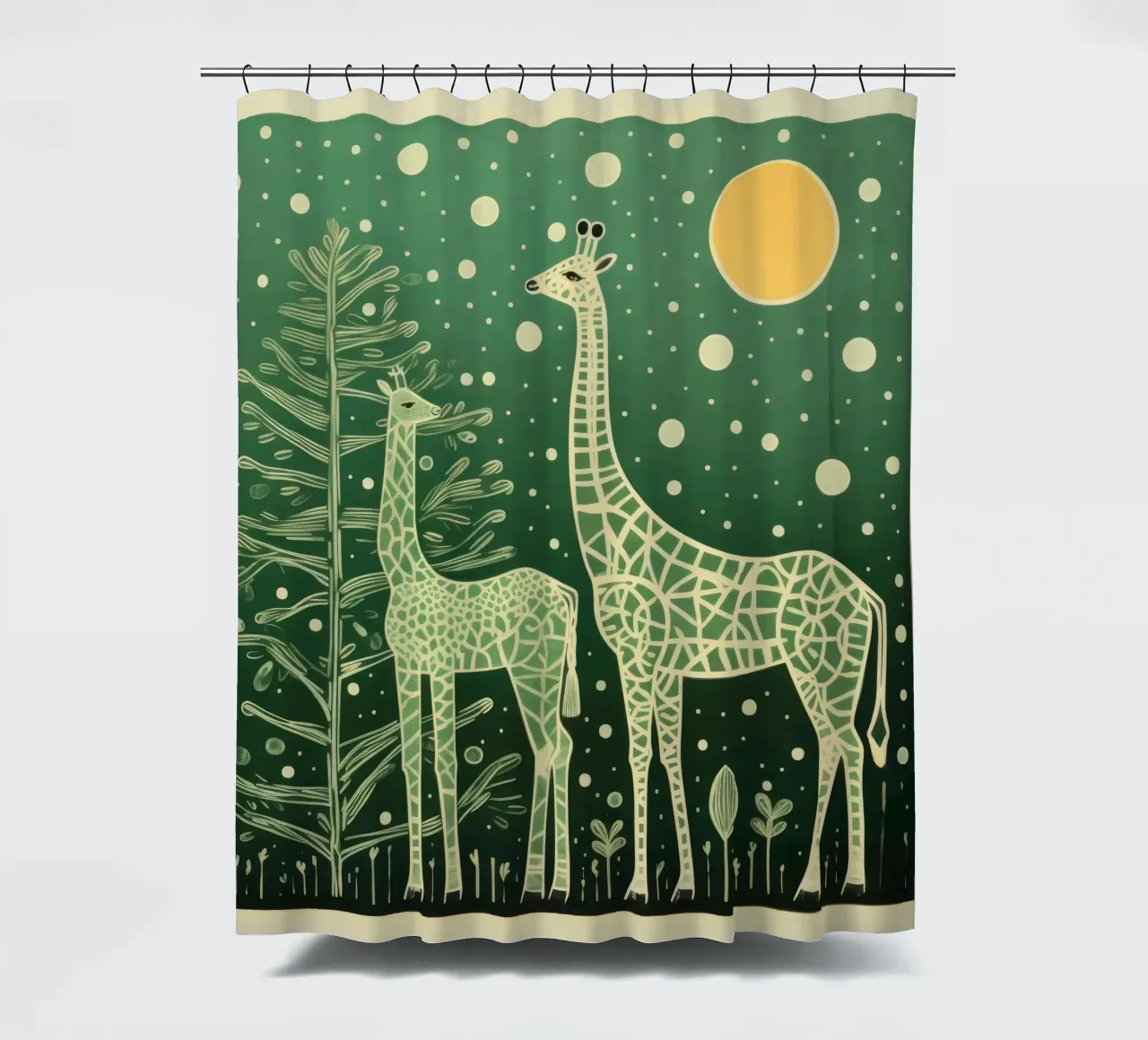 Green Giraffes shower curtain by Minimal Animal Art