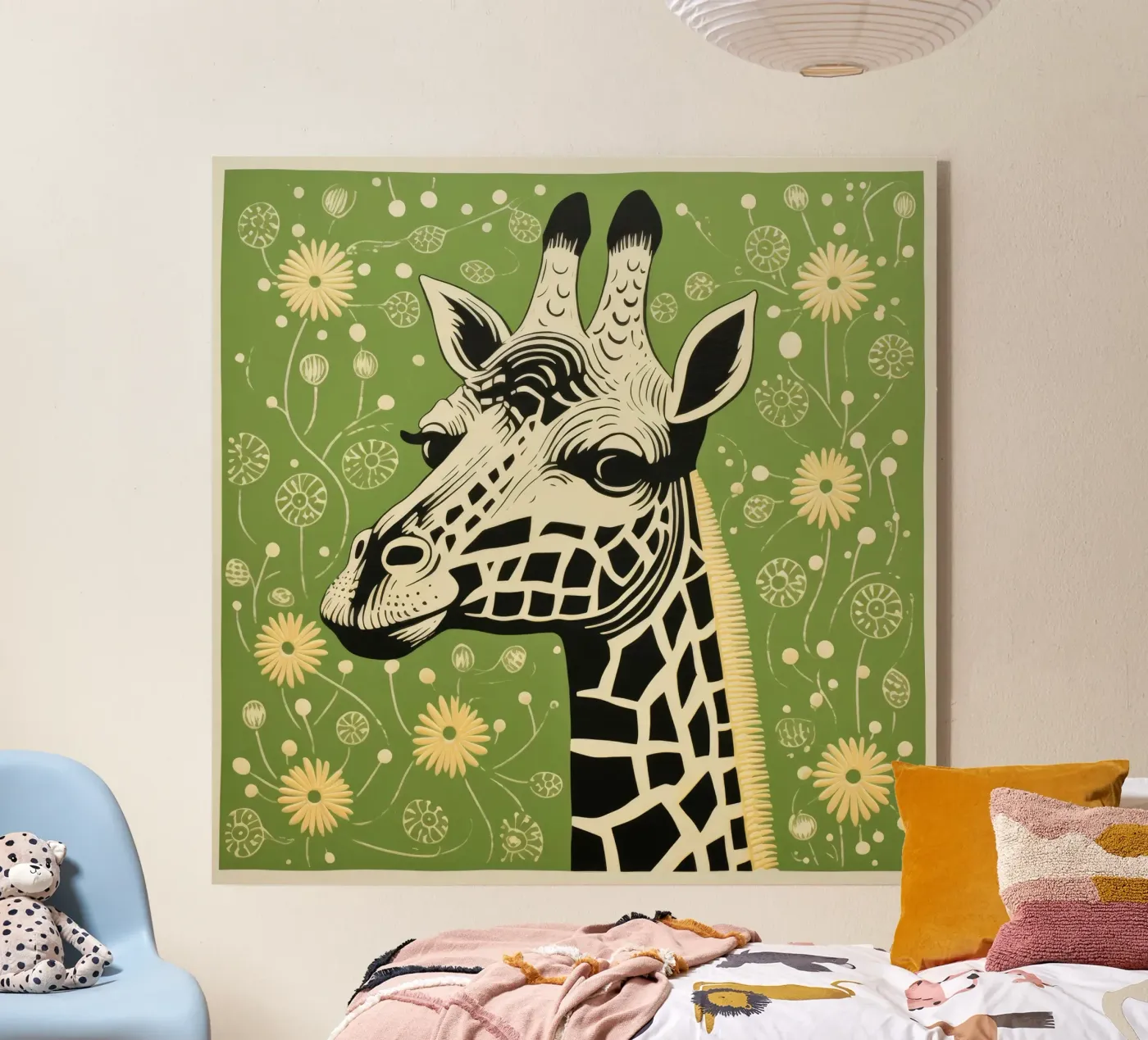 Green Giraffe acryl van Minimal Animal Art