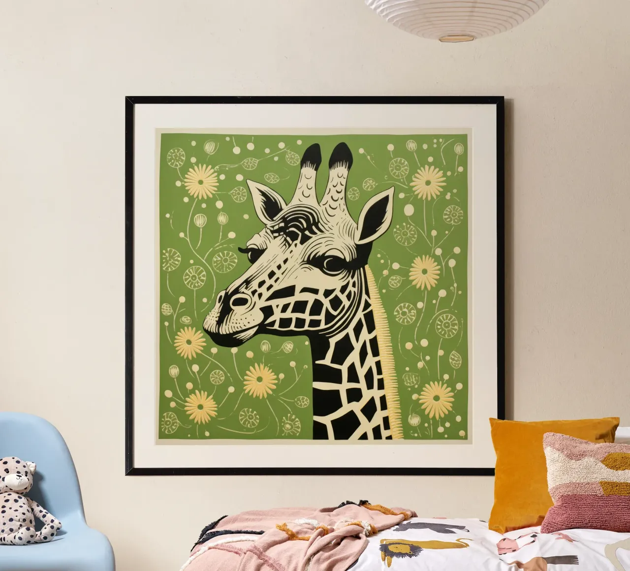 Giraffa verde 4 poster con telaio in plastica da Minimal Animal Art